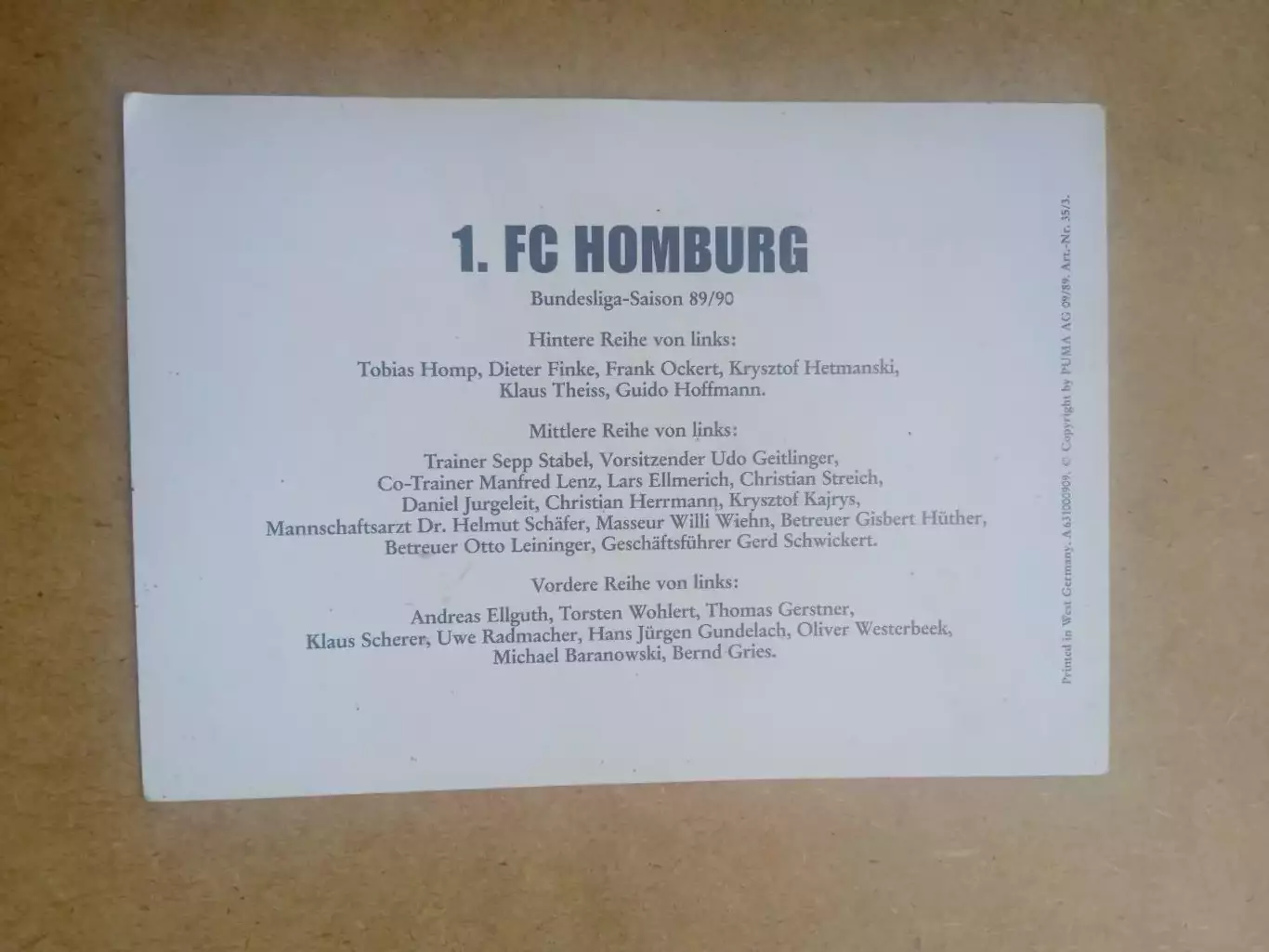 Футбол.Хомбург Германия-1989-1990.Бундеслига. 1