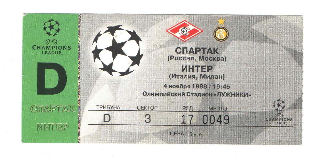 Спартак Москва - Интер Милан Италия ЛЧ 1998