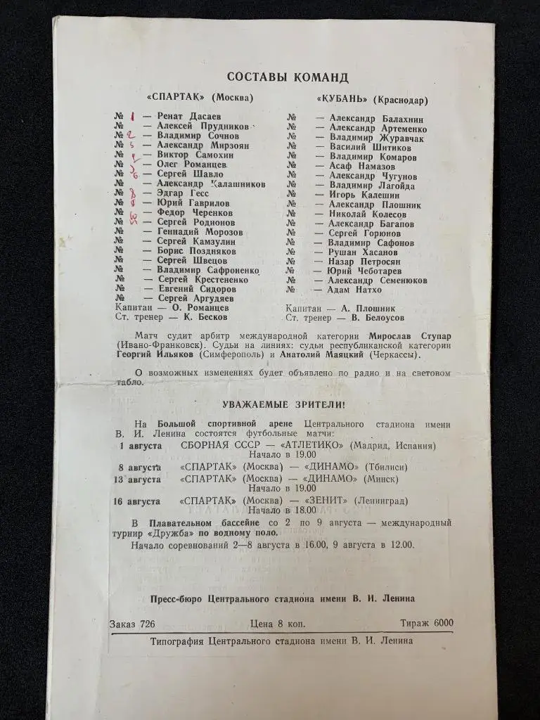 Спартак (Москва) - Кубань (Краснодар) 23.07.1981 1