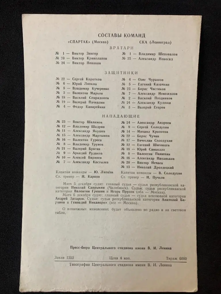 Спартак (Москва) - СКА (Ленинград) 5-6.12.1975 1