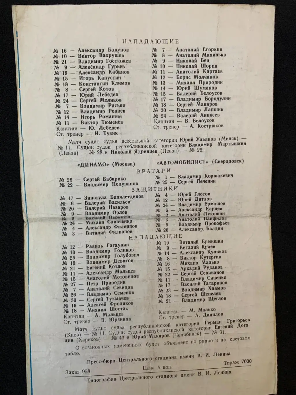 Крылья Советов - Трактор / Динамо - Автомобилист 12-13.11.1977 1