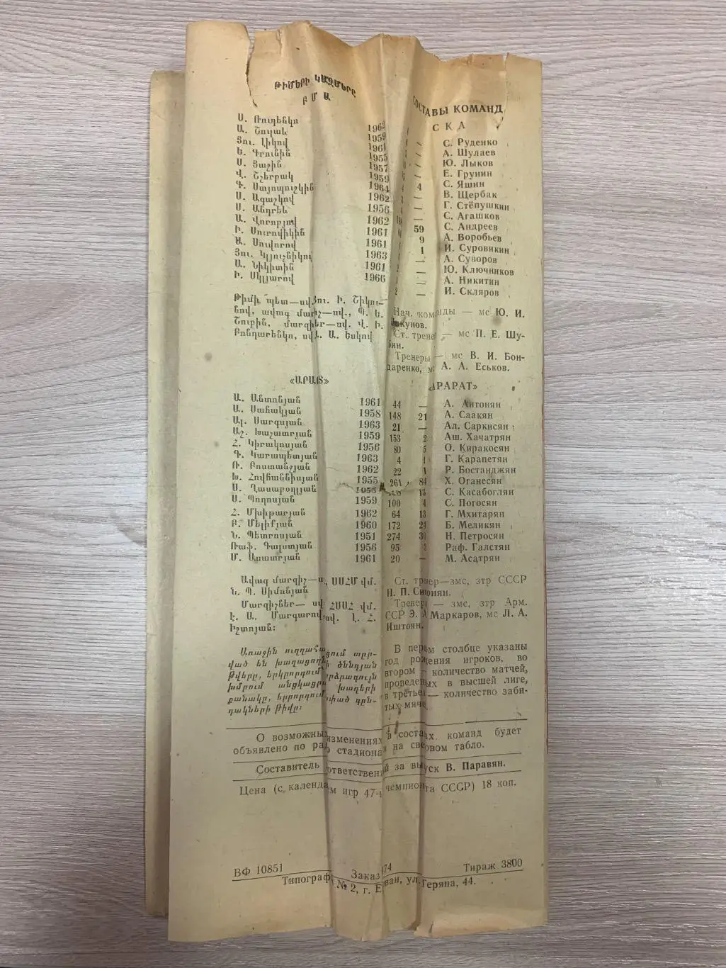 Арарат (Ереван) - СКА (Ростов-на-Дону) 07.04.1981 1