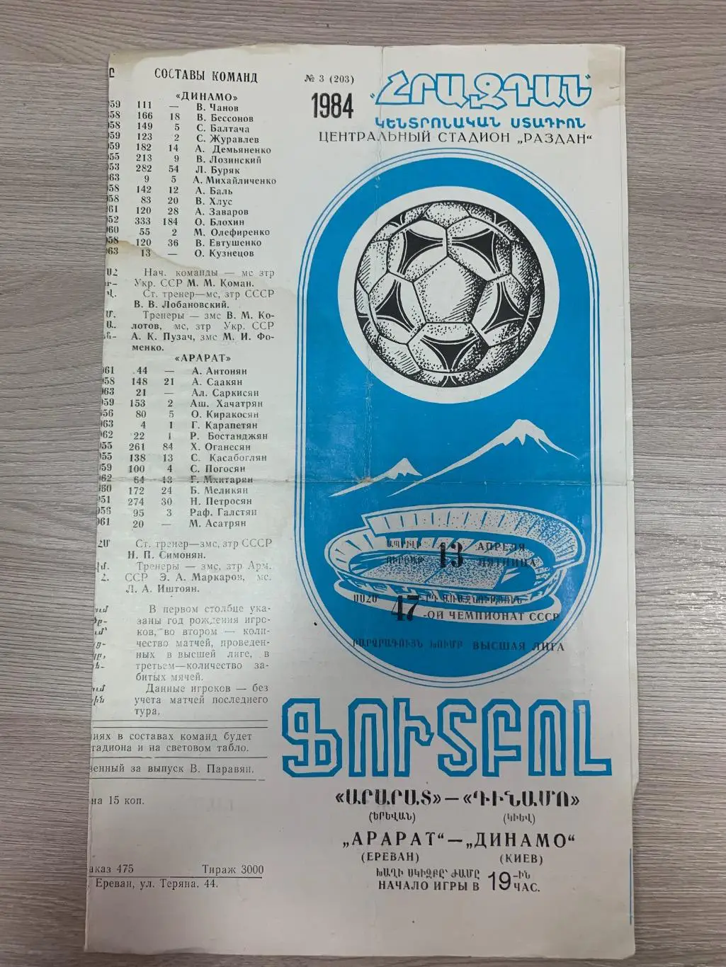 Арарат (Ереван) - Динамо (Киев) 13.04.1984