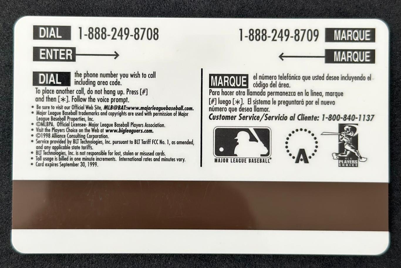 MLB Телефонная карта 1999 Los Angeles Dodgers 1