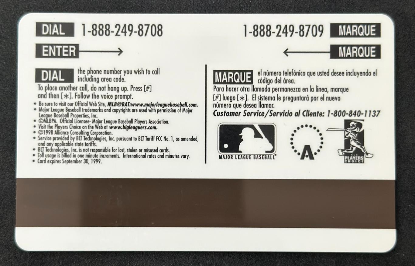 MLB Телефонная карта 1999 Tampa Bay Devil Rays 1