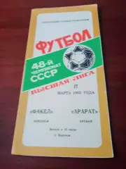 АКЦИЯ. Факел Воронеж - Арарат Ереван. 17 марта 1985 год