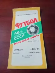 АКЦИЯ. Факел Воронеж - Днепр Днепропетровск. 21 апреля 1985 год