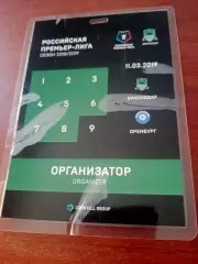 Аккредитация. Организатор. ФК Краснодар - ФК Оренбург. 11.03.2019 год
