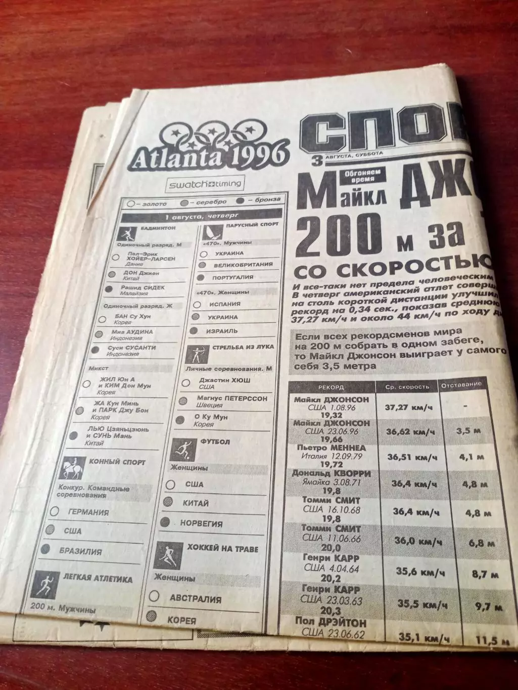 Олимпиада. Атланта. Спорт-Экспресс. 3 августа 1996 год
