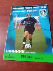 Шинник Ярославль - Уралан Элиста. 11 сентября 2002 год