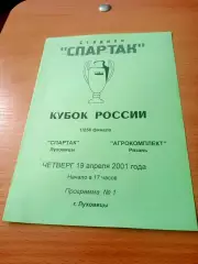 Кубок России. Спартак Луховицы - Агрокомплект Рязань. 19 апреля 2001 год