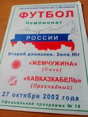 Жемчужина Сочи - Кавказкабель Прохладный. 27 октября 2002 год