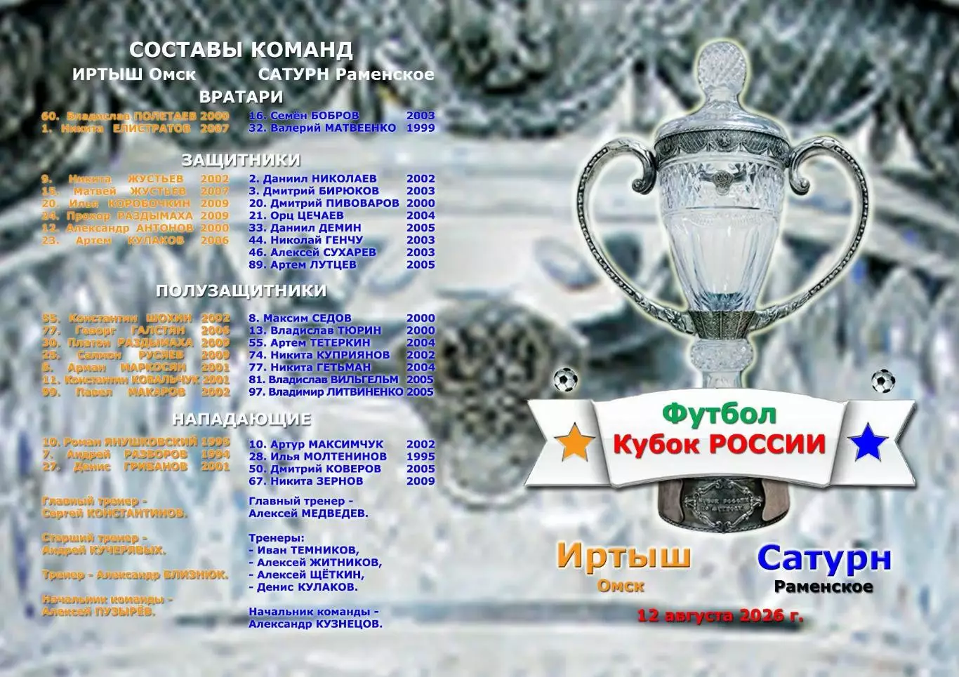 Кубок России. Иртыш Омск - Сатурн Раменское. 12 августа 2026 год
