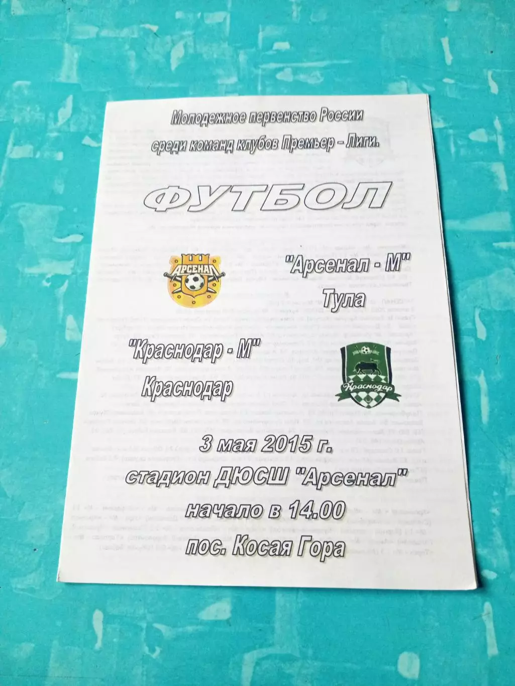 Арсенал-М Тула - ФК Краснодар-М. 3 мая 2015 год