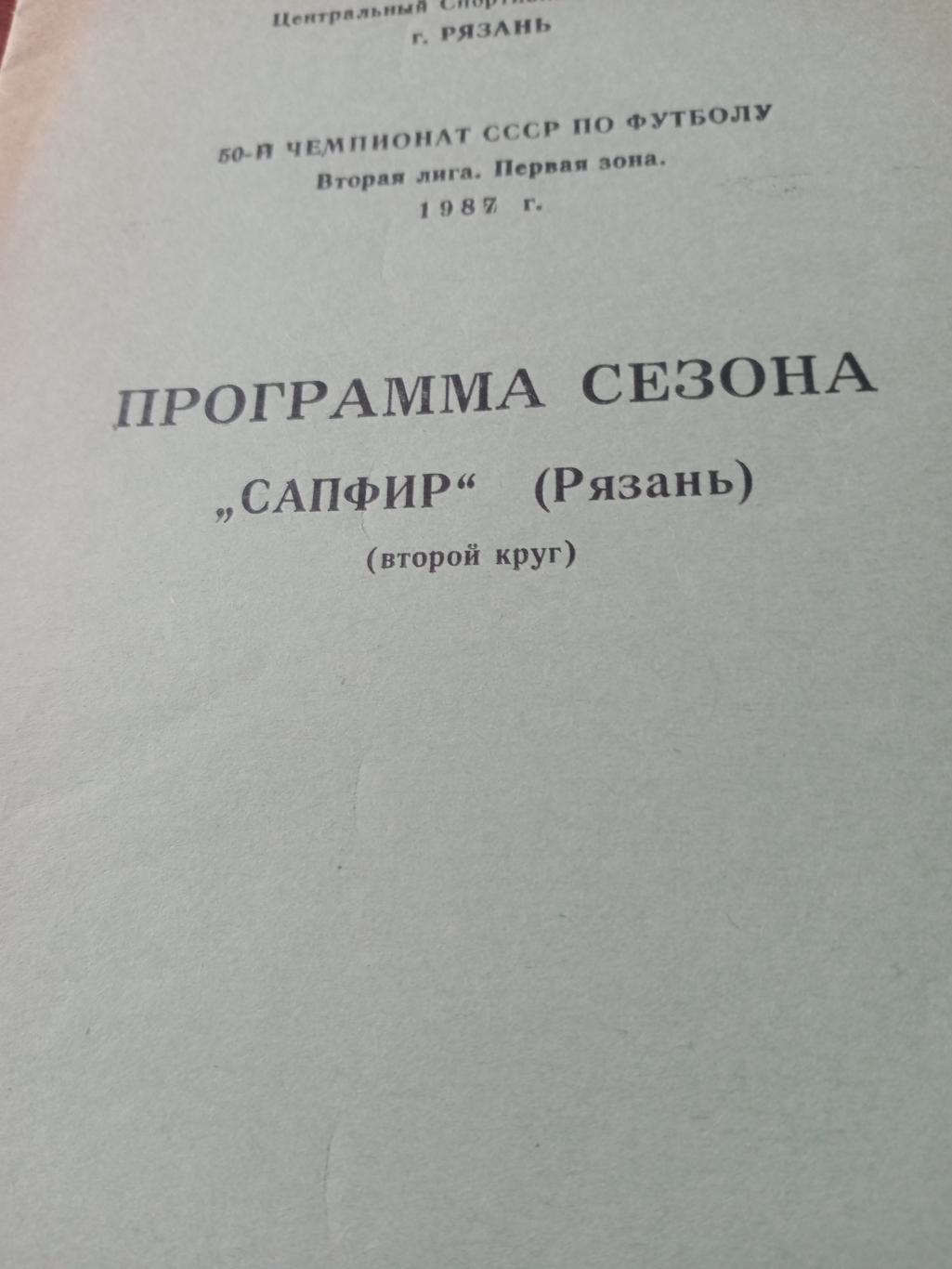 Футбол. Сапфир Рязань. 1987 год, второй круг