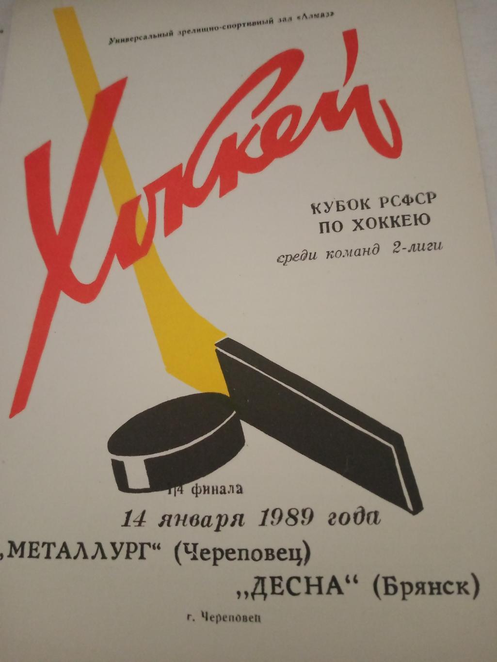 Кубок РСФСР. Металлург Череповец - Десна Брянск. 14 января 1989 год