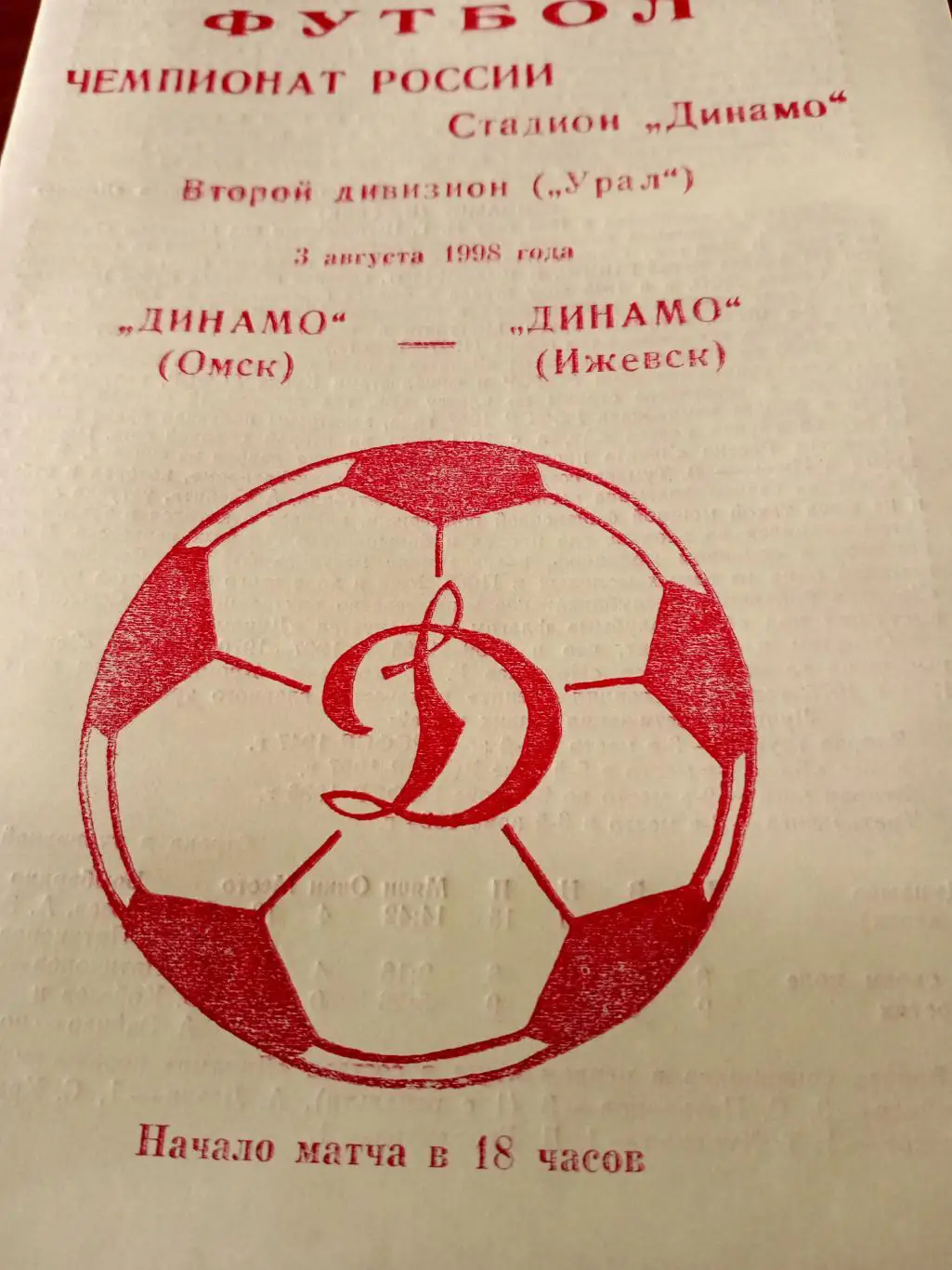 АКЦИЯ! Динамо Омск - Динамо Ижевск. 3 августа 1998 г