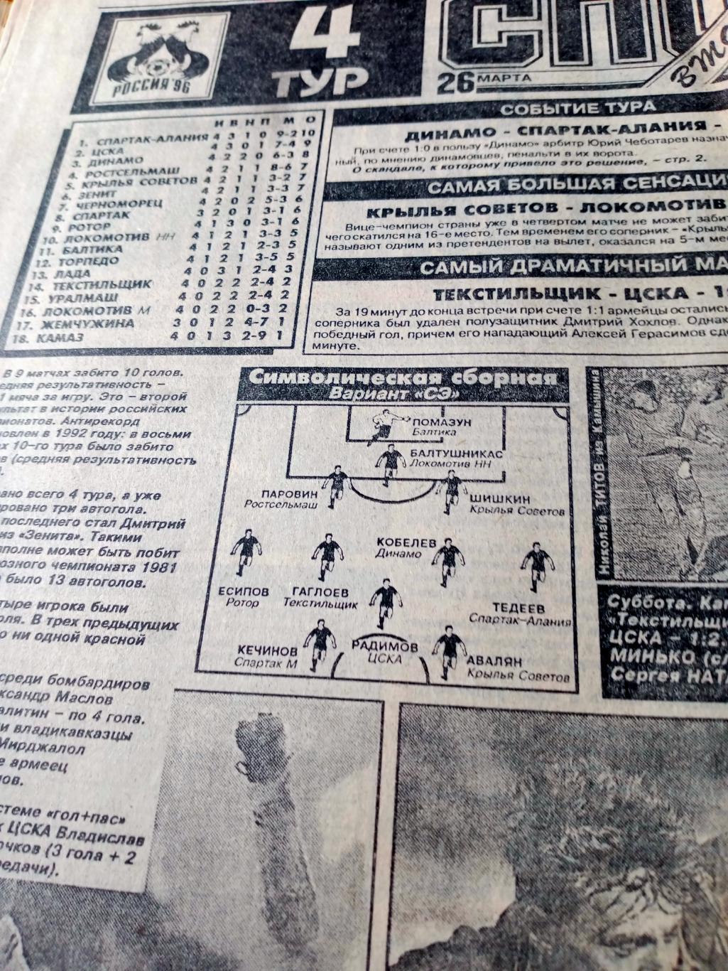 Футбол. Спорт-Экспресс. 1996 год. 26 марта