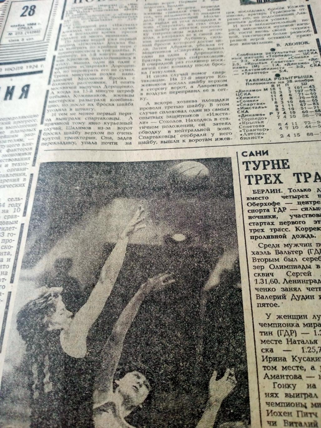 Советский спорт. 1984 год. 28 ноября
