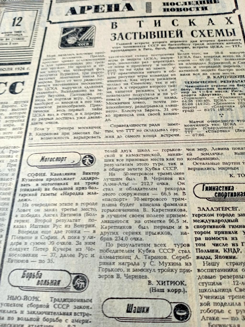 Советский спорт. 1985 год. 12 апреля