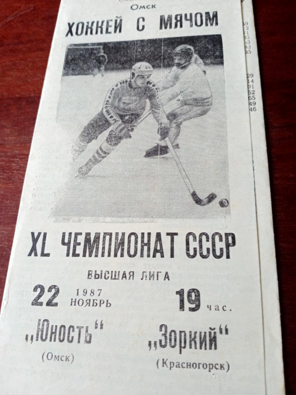 Юность Омск - Зоркий Красногорск. 22 ноября 1987 год