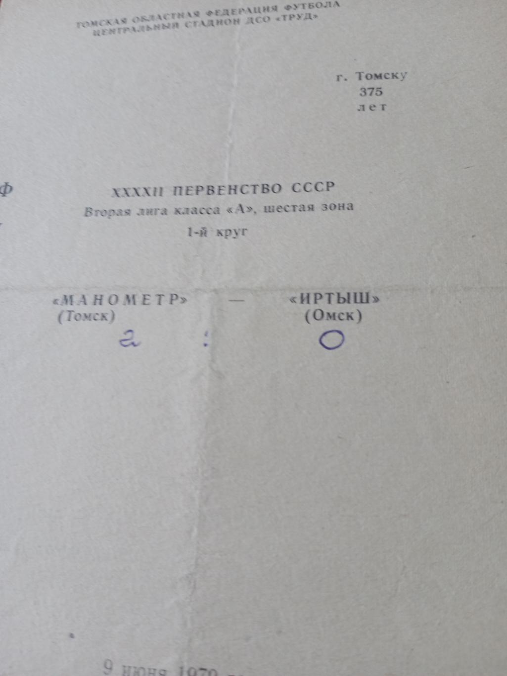 Манометр Томск - Иртыш Омск. 9 июня 1979 год