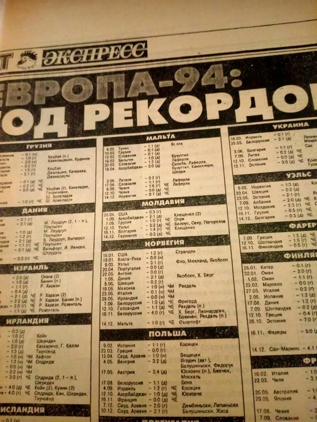 Европа-94. Год рекордов. СЭ. 24 января 1995 год