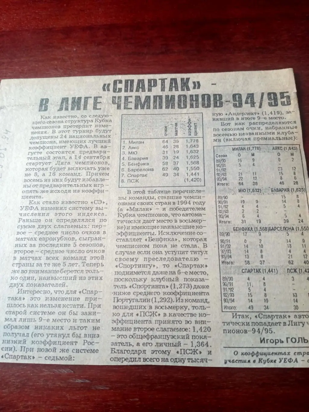Спартак в Лиге чемпионов-94/95. СЭ.