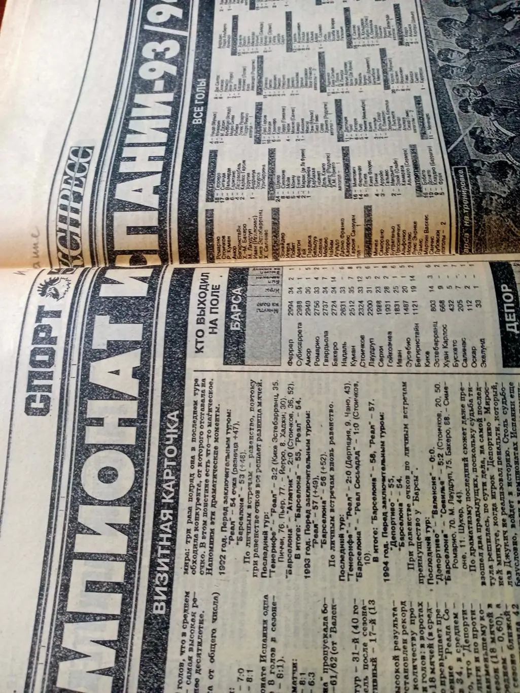 Чемпионат Испании - 93/94. Таблица, все голы и т.д. СЭ