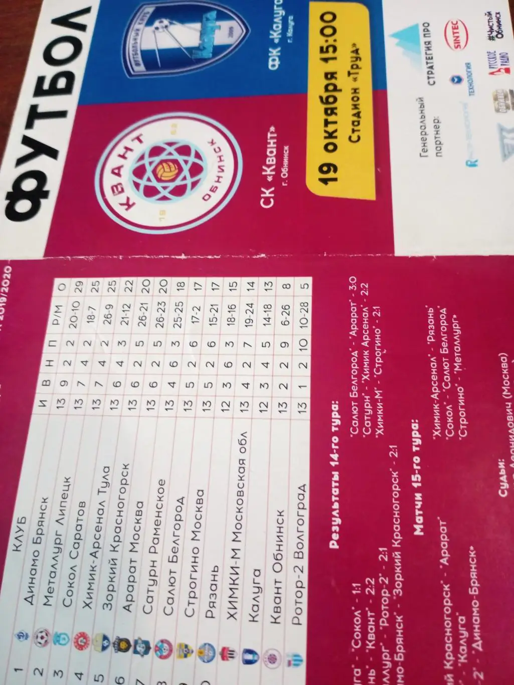 Квант Обнинск - ФК Калуга. 19 октября 2019 год