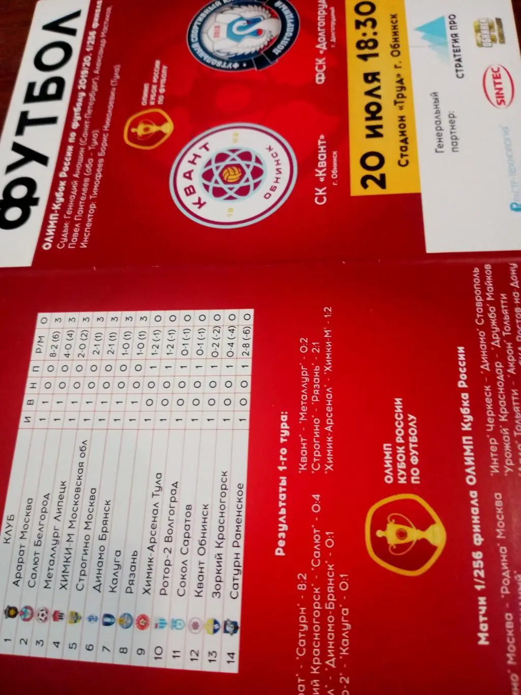 Кубок России. Квант Обнинск - ФК Долгопрудный. 20 июля 2019 год