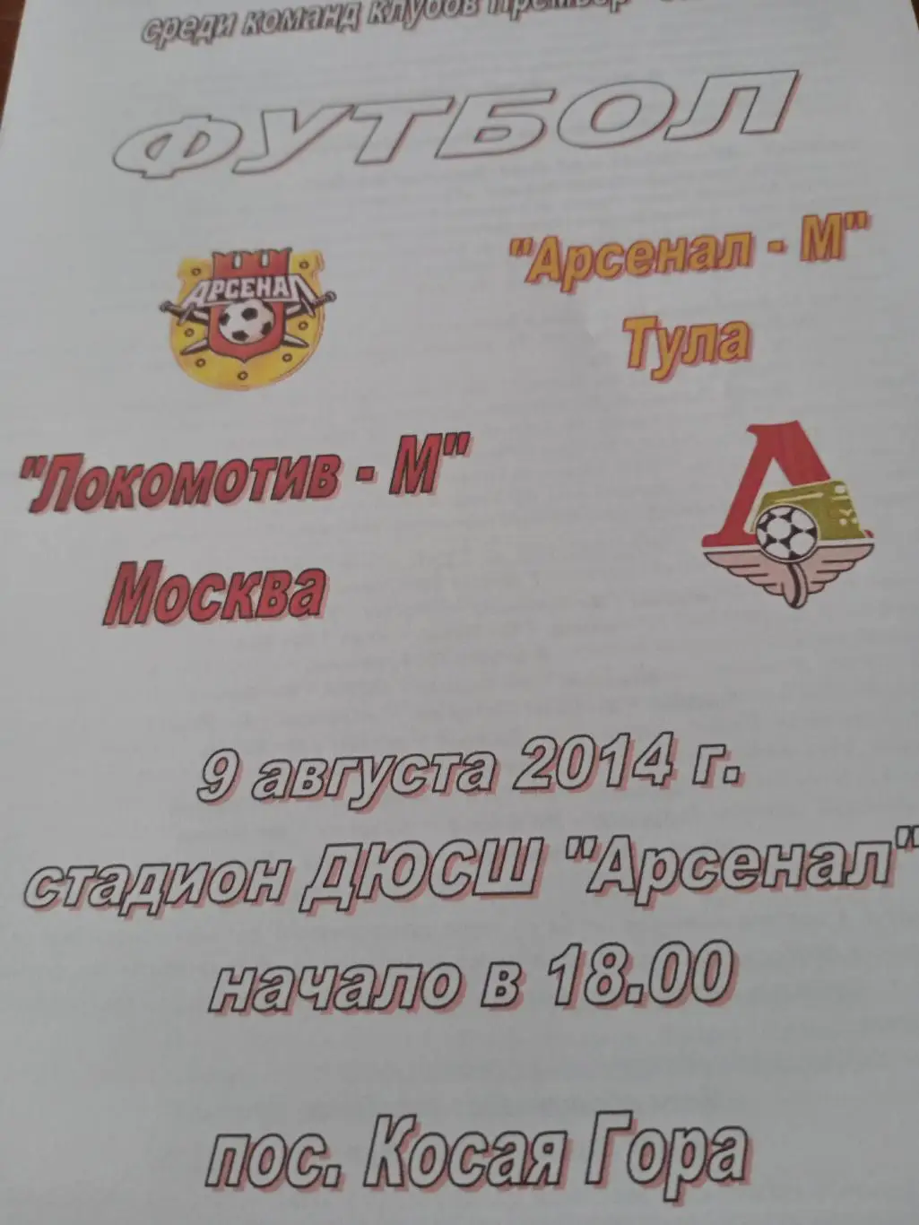 Молодежное первенство. Арсенал-М Тула - Локомотив-М Москва. 9.08.2014 г.