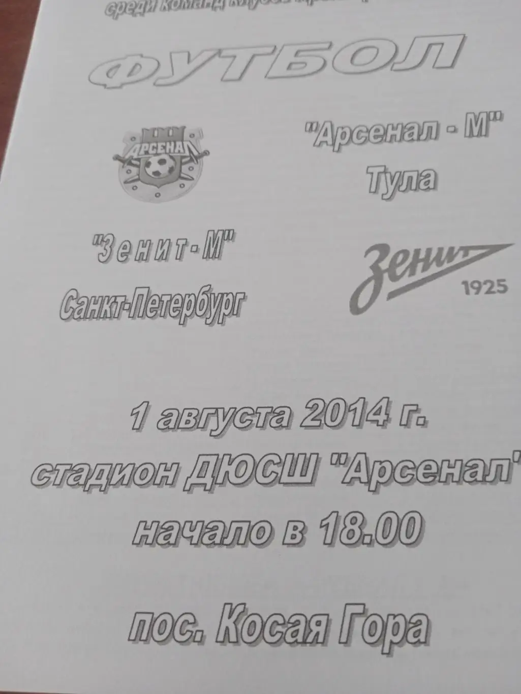 Молодежное первенство. Арсенал-М Тула - Зенит Санкт-Петербург. 1.08.2014 г.