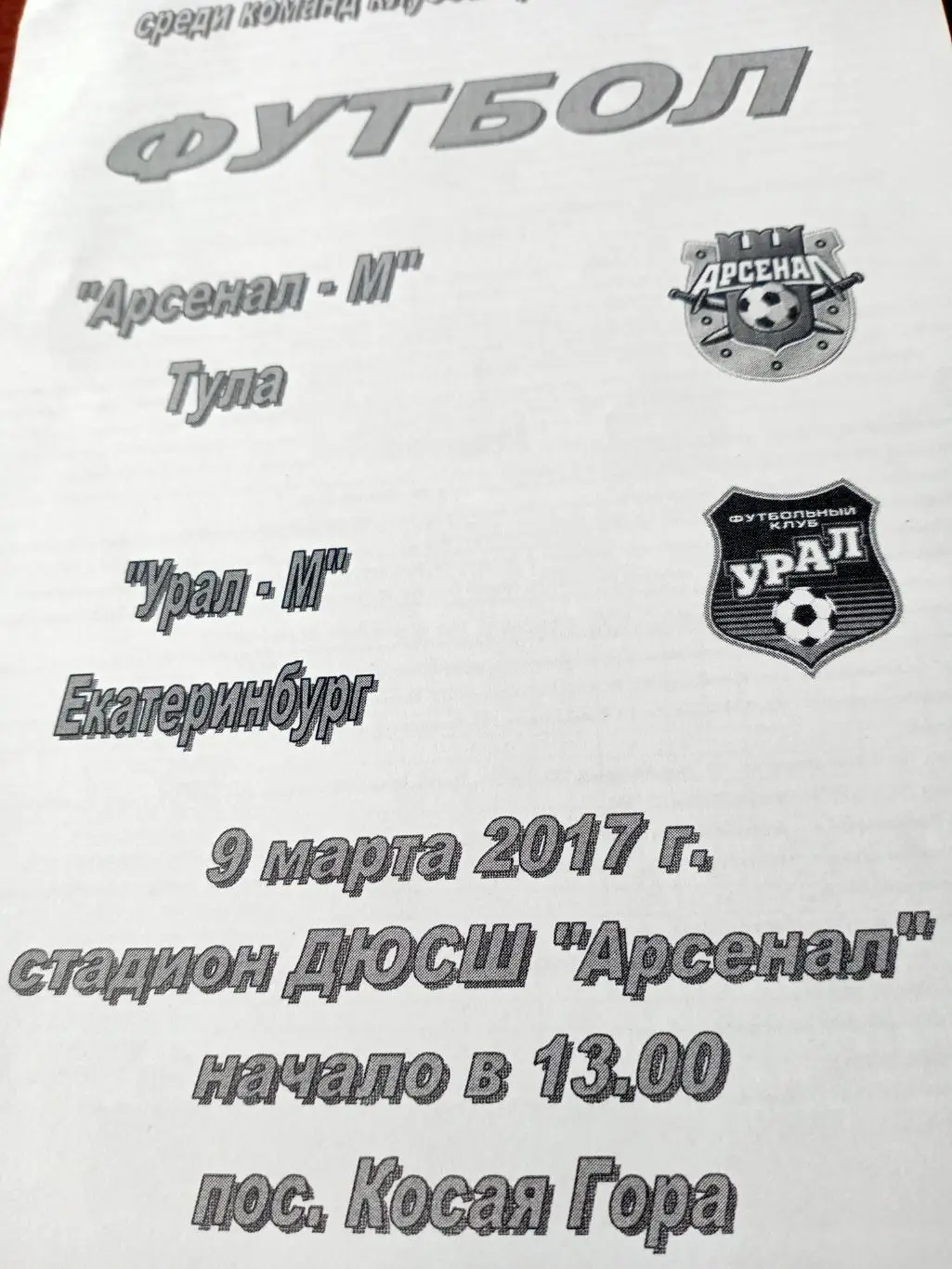 Молодежное первенство. Арсенал-М Тула - Урал-М Екатеринбург. 2017 год