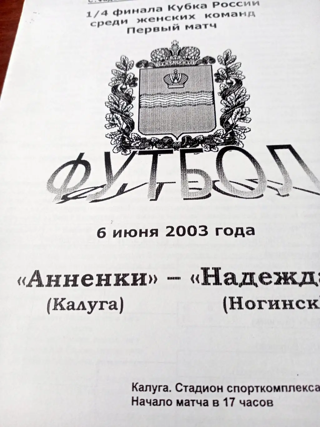Кубок России. Анненки Калуга - Надежда Ногинск. 6 июня 2003 год