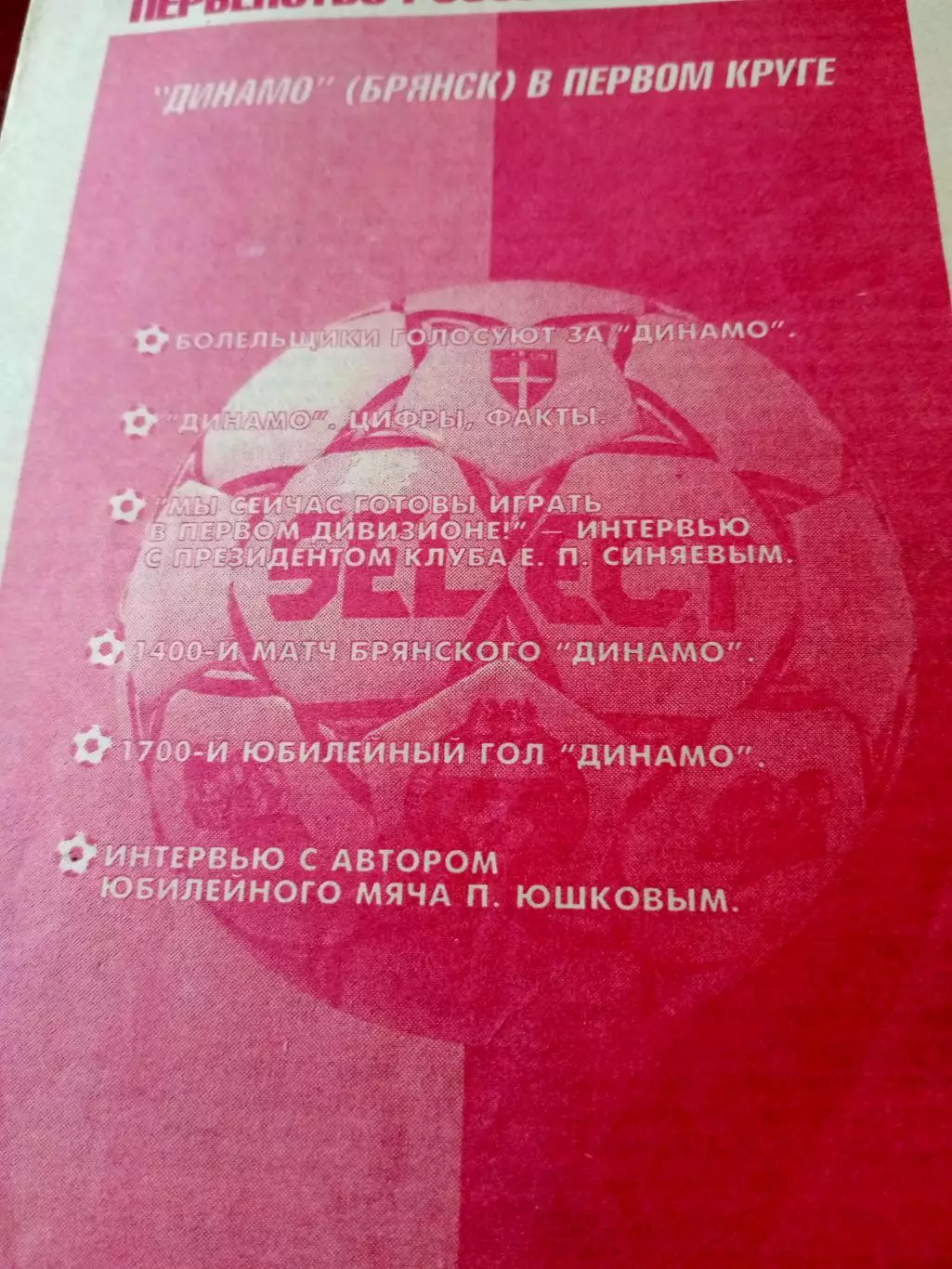 Футбол. Динамо Брянск в первом круге 1999 год