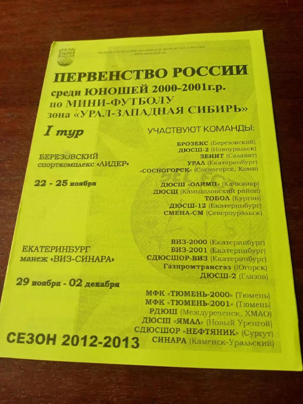 Юноши 2000-2001 гг.р. Зона Урал - Западная Сибирь. Сезон-2012/2013