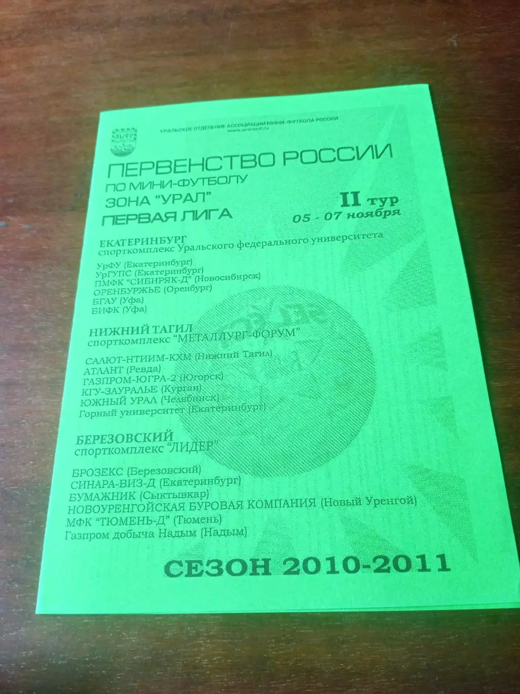 Первая лига. Зона Урал. 2 тур 5 - 7 ноября 2010 год