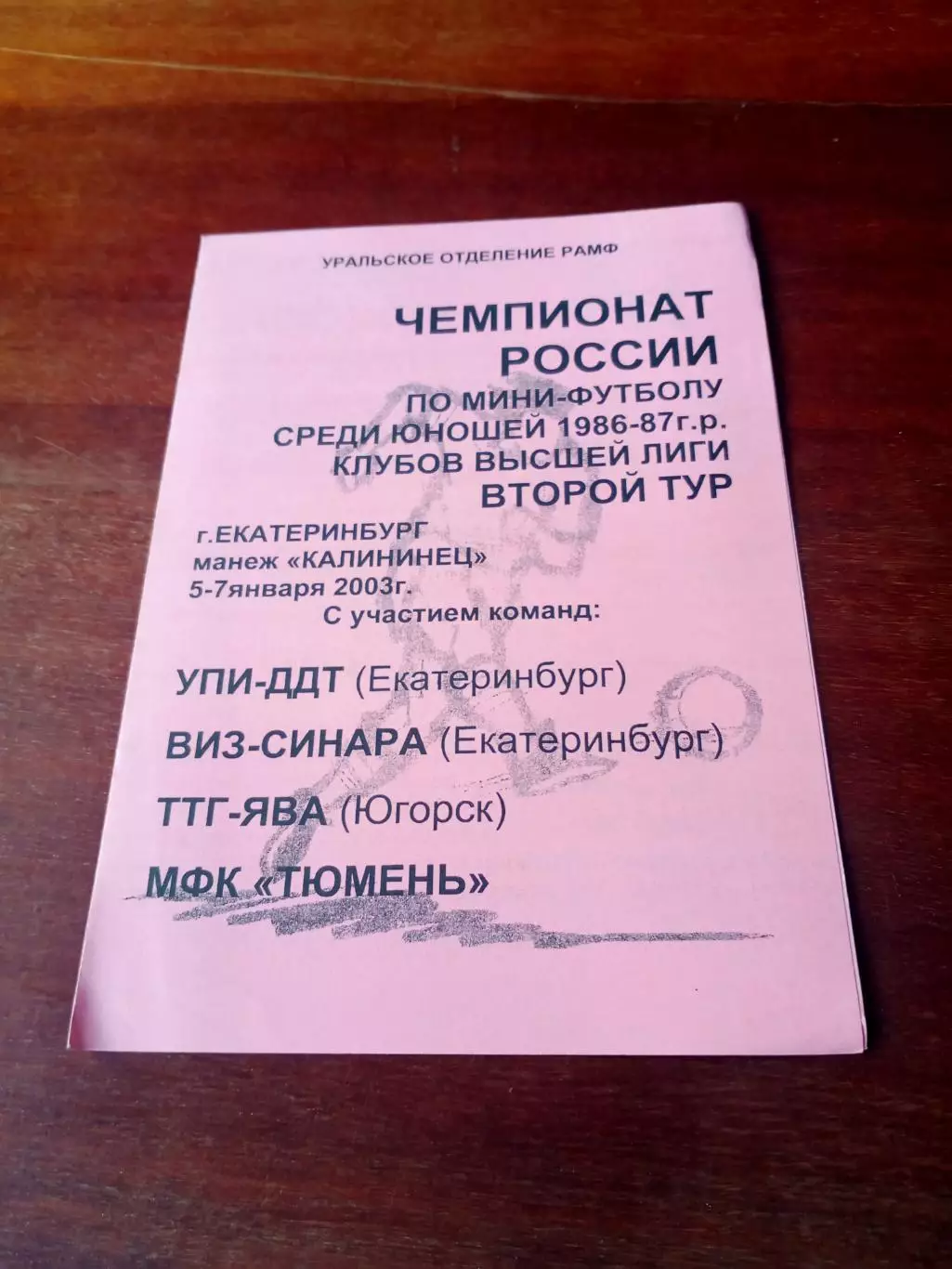 Юноши 1986-1987 гг.р. Тур - Екатеринбург, 5 - 7 января 2003 год