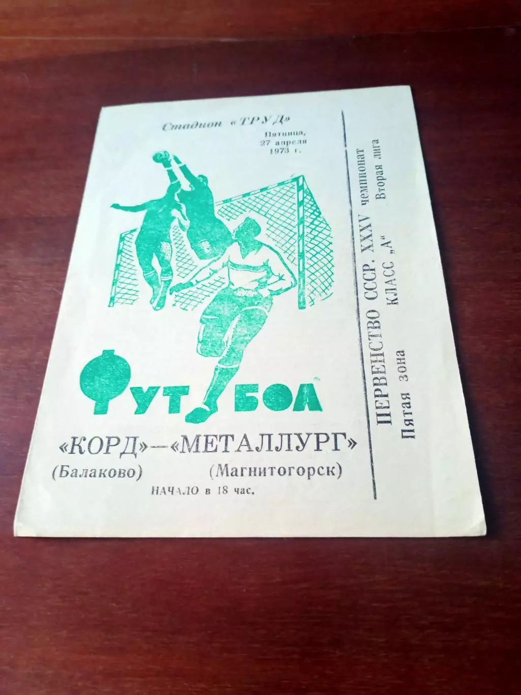 Корд Балаково - Металлург Магнитогорск. 27 апреля 1973 год
