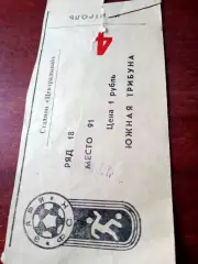 Билет. Заря Калуга - Машук Пятигорск. 27 июня 1990 год