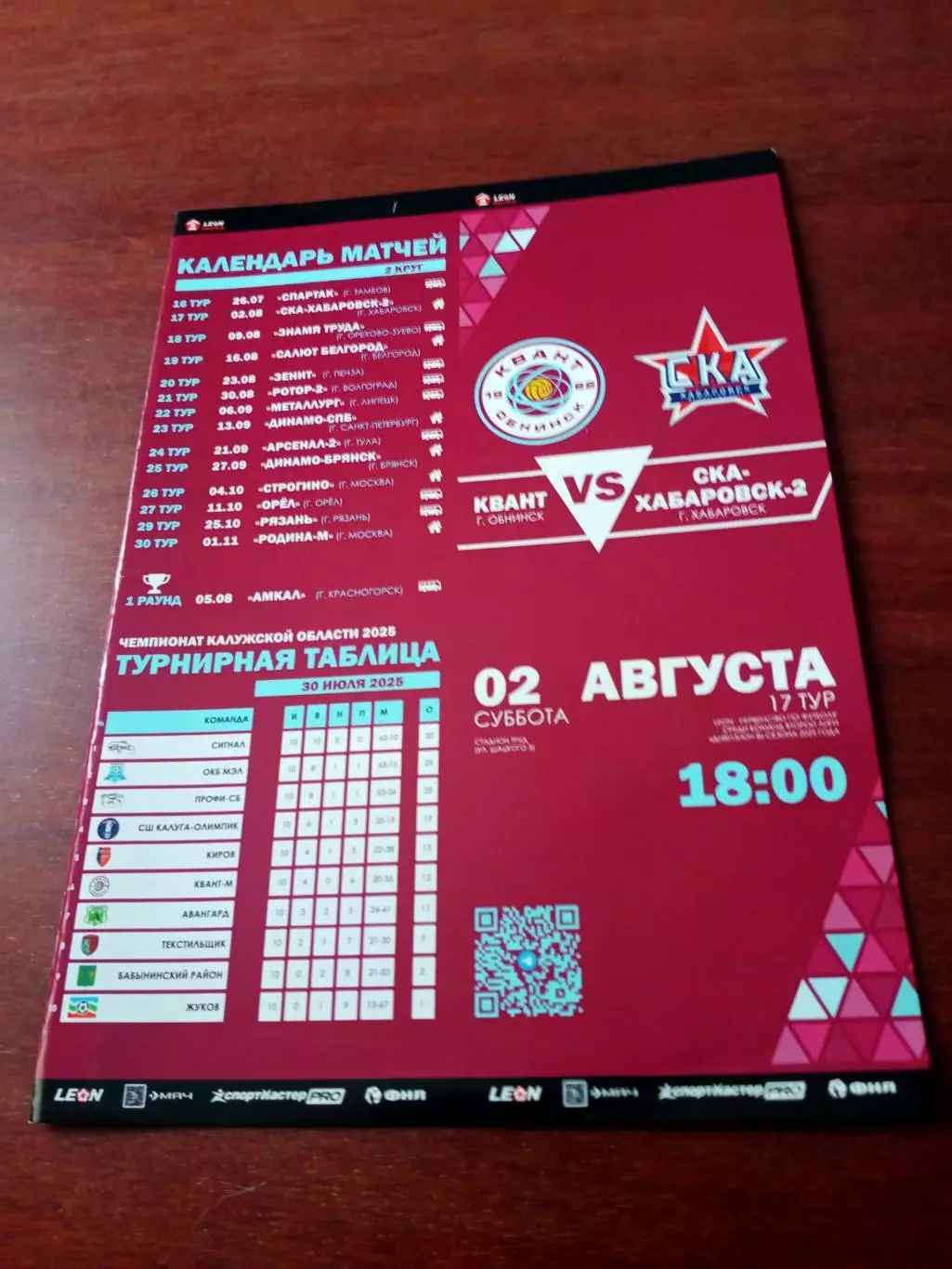 Квант Обнинск - СКА Хабаровск-2. 2 августа 2025 год