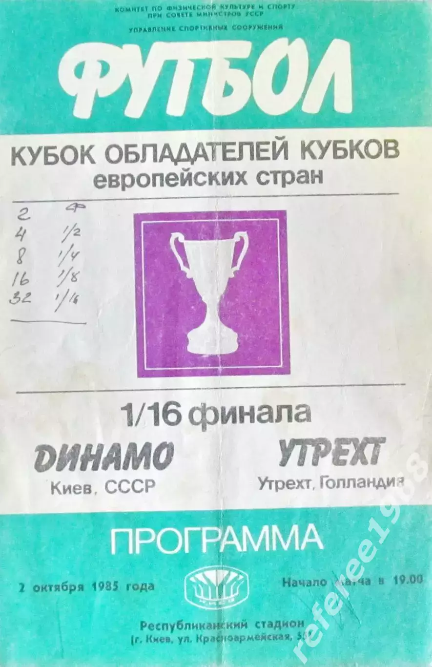 Динамо Киев - Утрехт Голландия 02.10.1985