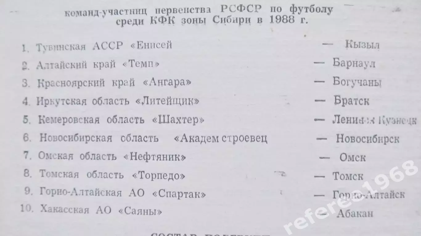 Первенство РСФСР, зональный турнир Сибири. Абакан 1988 1