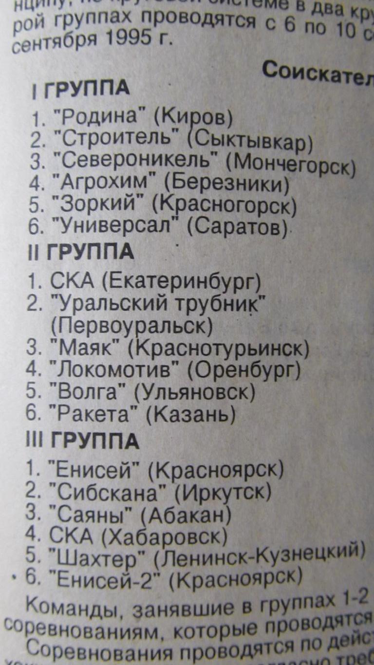 3й Чемпионат России (группы),мини хоккей с мячом. 1995 год. 1