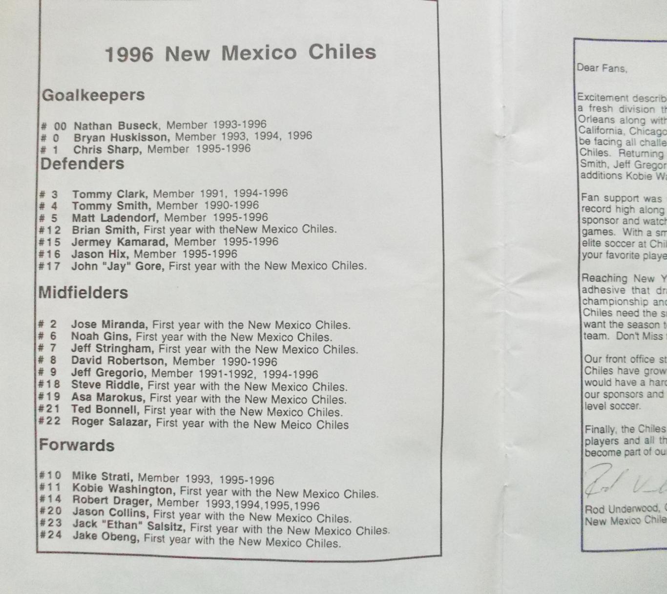Сезонный буклет-справочник Нью Мексико Чаилз, США, 1996 год, футбол. 1