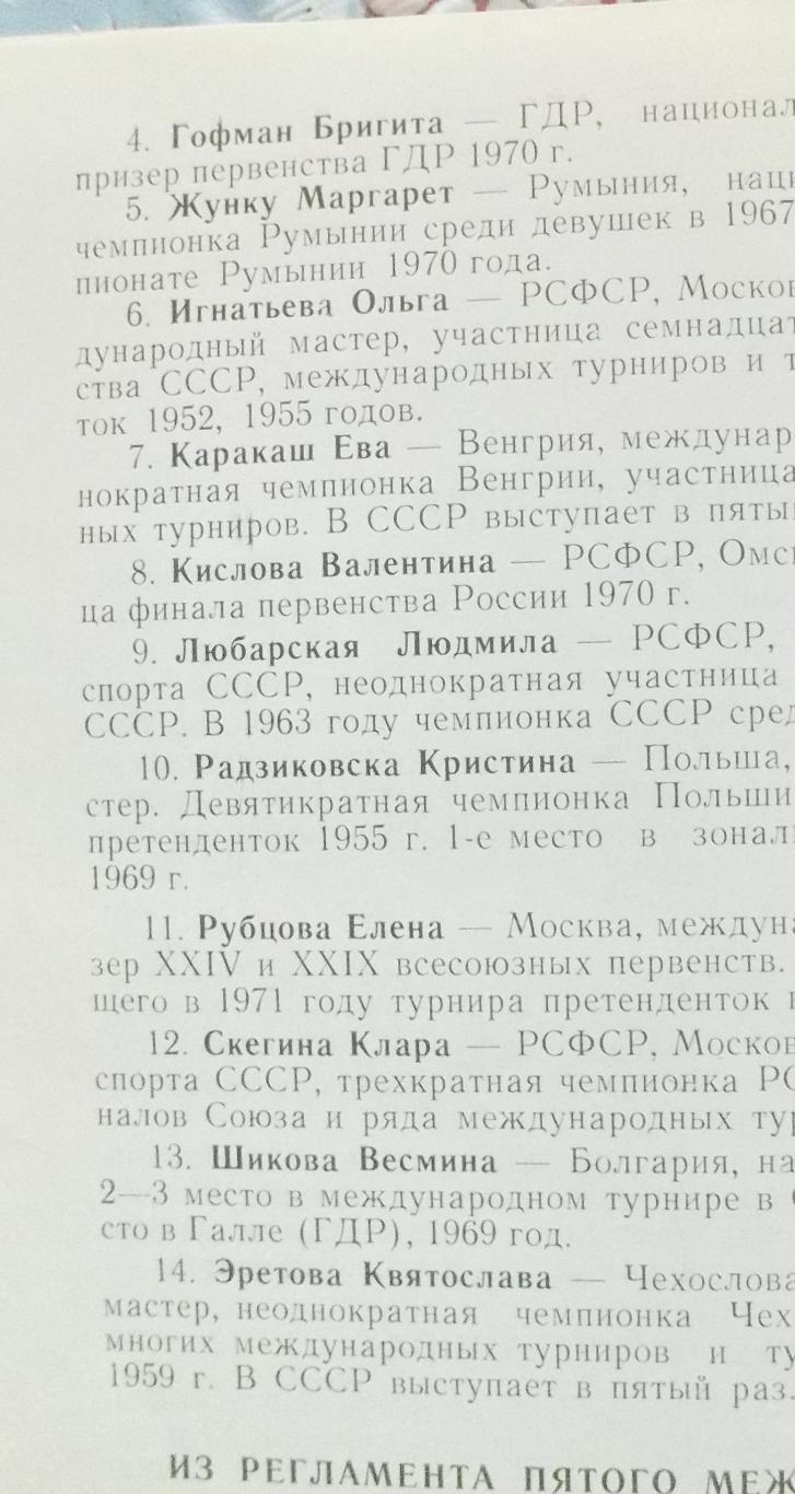 Шахматы. Междунаролдный женский турнир. Челябинск, 1970-71 г. 2