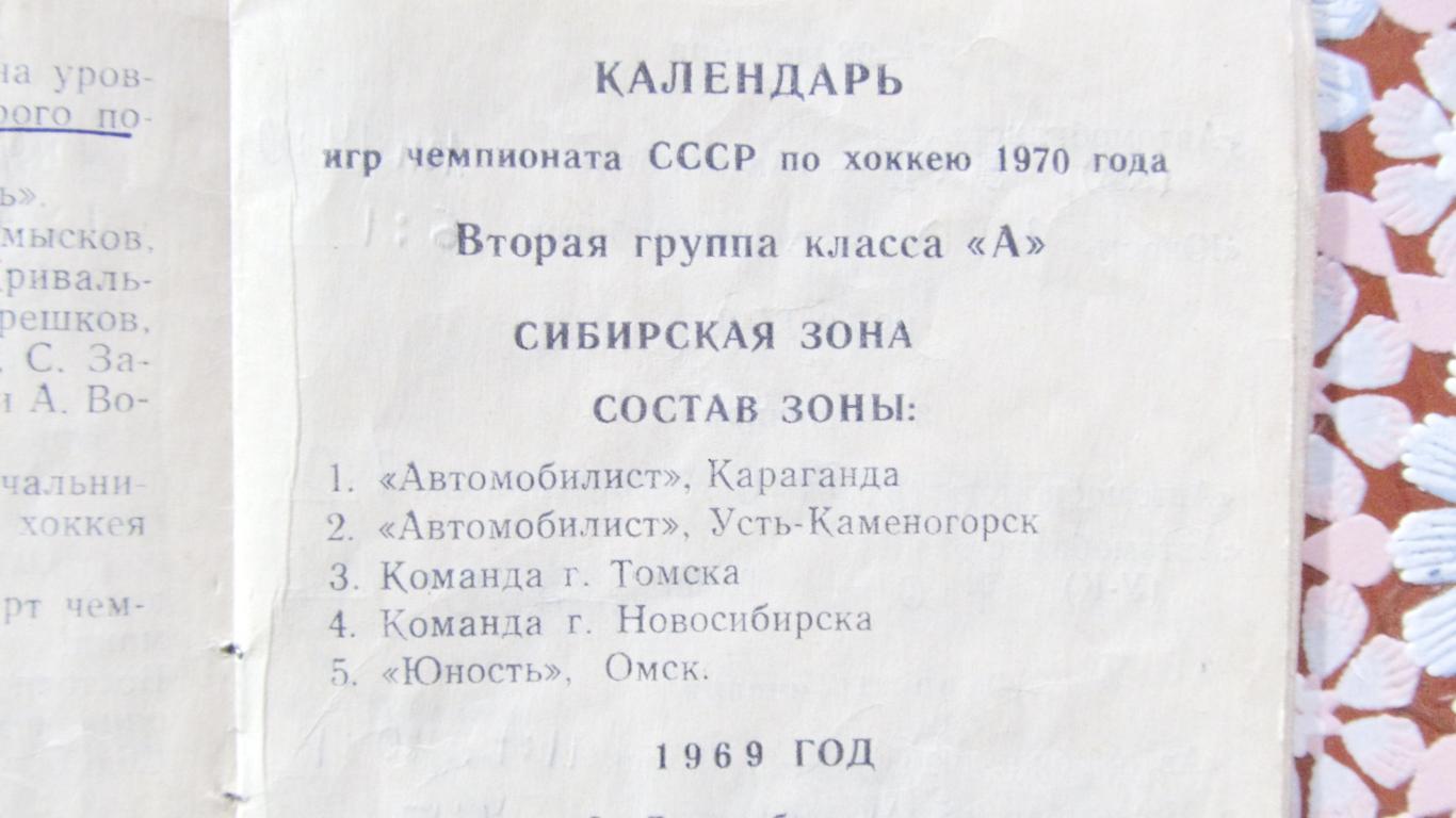 Хоккей с мячом. Юность Омск, Класс А, Первая группа, Сибирская зона. 1969/70 2