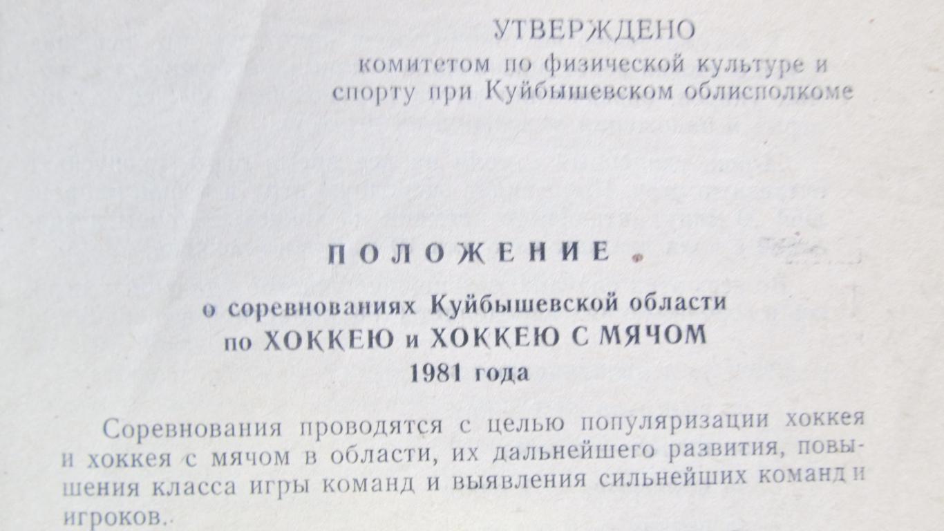 Областное положение по хоккею и хоккею с мячом. Куйбышев, 1981 1