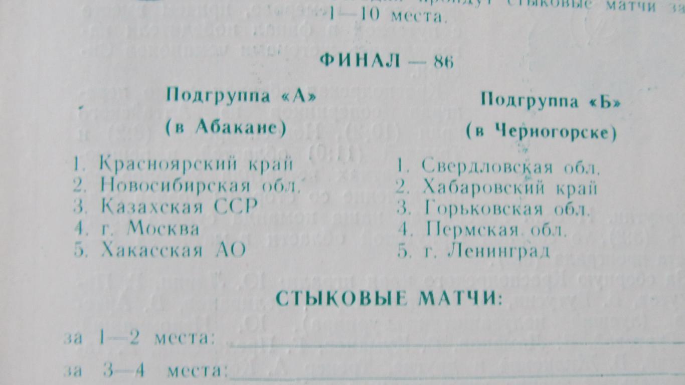 VI зимняя спартакиада народов СССР по х/м. Финал, Красноярск, 1986. 1